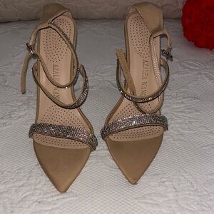 Azalea Wang Tan Strappy Heels with Sparkling Accents